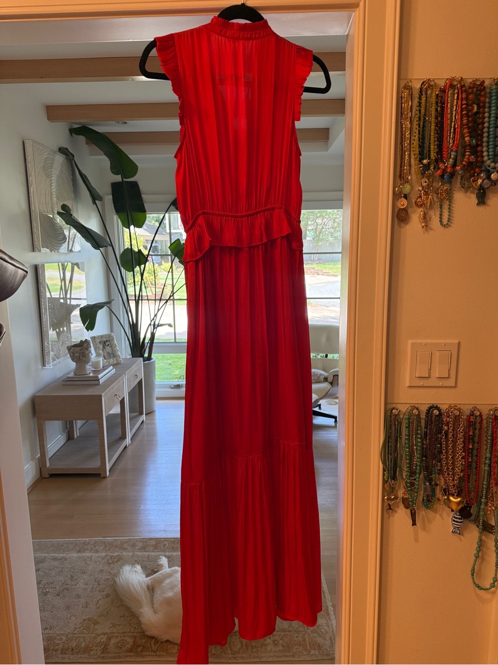 THML Vibrant Red Maxi Dress with Ruffle Accents - Picture 8 of 8